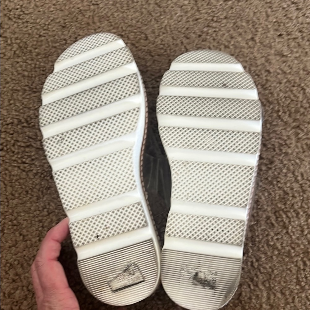 Chinese Laundry White and Brown Platform Sandals with Clear Buckle Straps - Picture 6 of 7